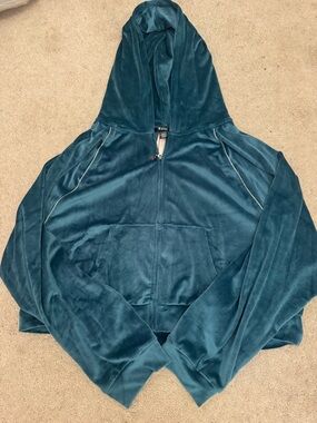 PINK Victoria's Secret Teal Velour Zip Hoodie